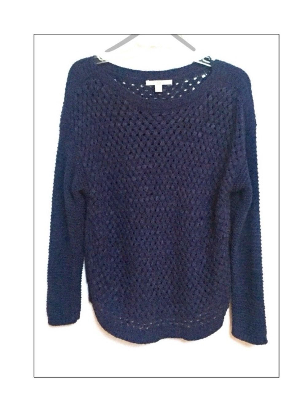 Open Knit Weave Crewneck Sweater in Navy